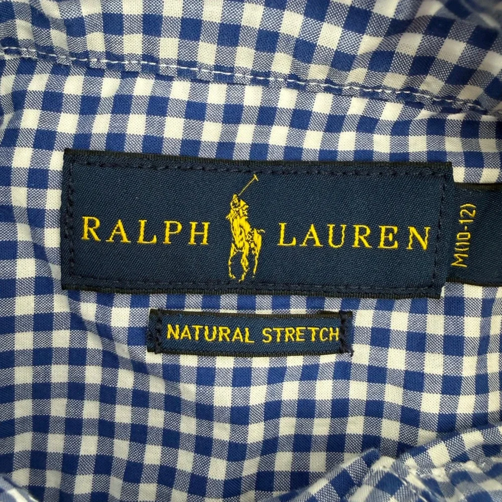 Kids Ralph Lauren Gingham Button Down Shirt Long Sleeve Blue White Size Medium‎